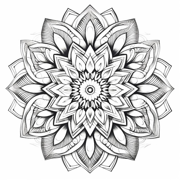 A black and white drawing of a flower generative ai