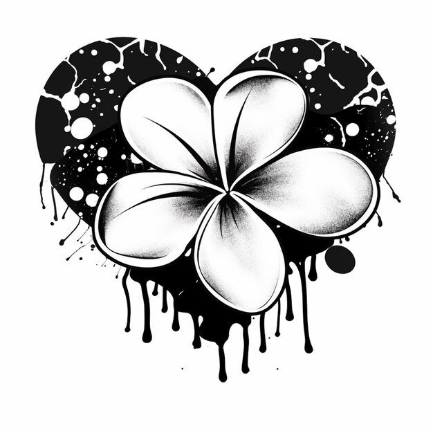Photo a black and white drawing of a flower in a heart generative ai
