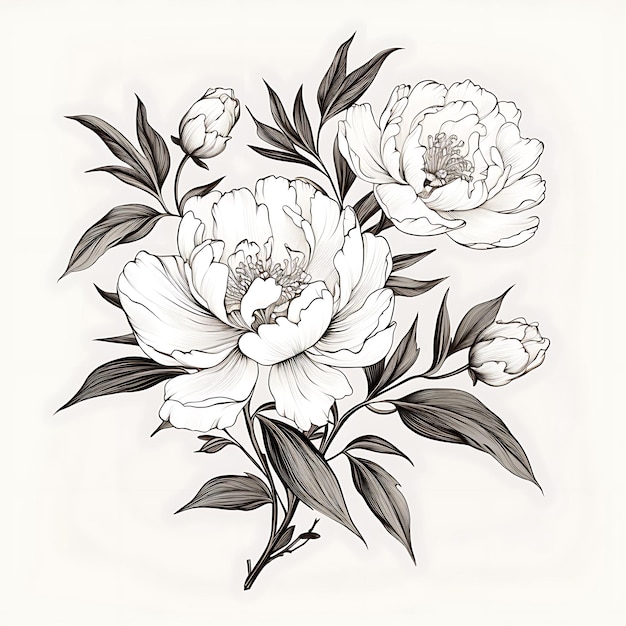 a black and white drawing of a flower medium sized tattoo sketch ai generated