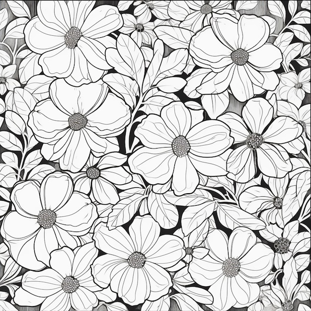 Photo a black and white drawing of a flower pattern with a black background generative ai