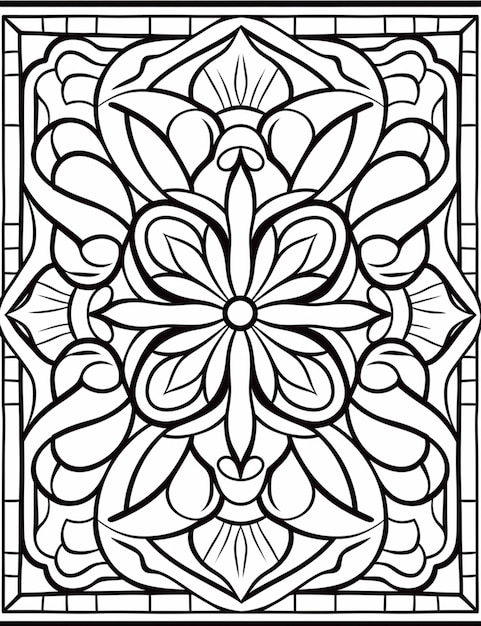 正方形の花の白黒描画生成 ai