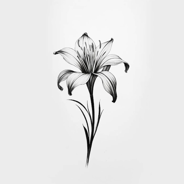 A black and white drawing of a flower on a white background generative ai