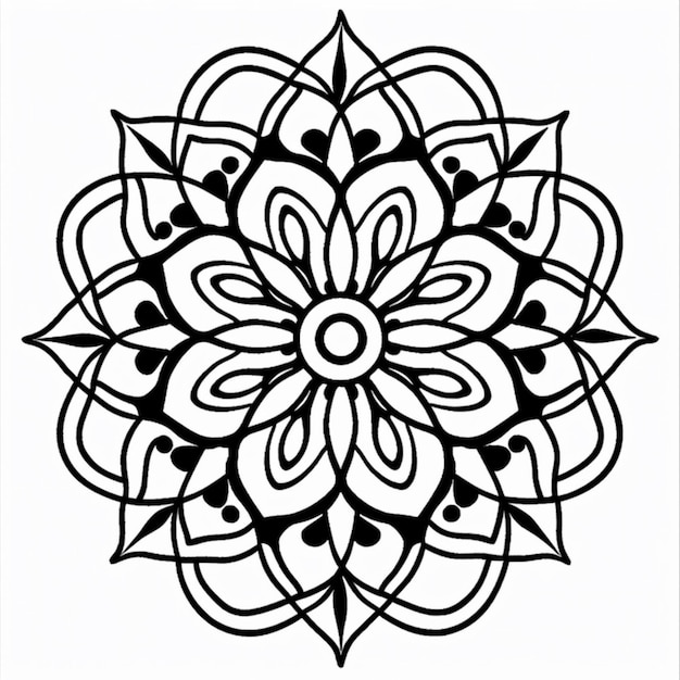 a black and white drawing of a flower with a black outline generative ai