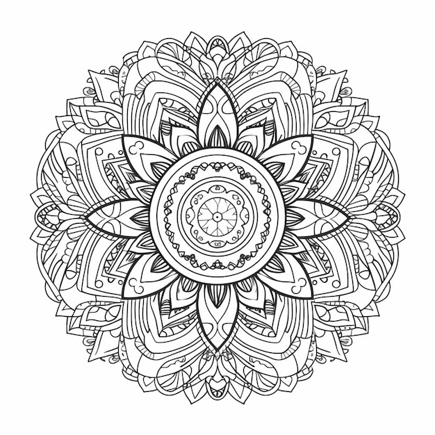 a black and white drawing of a flower with a circular design generative ai