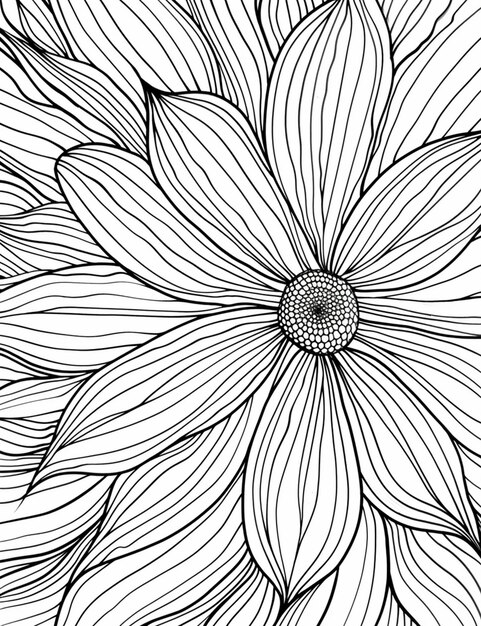 a black and white drawing of a flower with a large center generative ai