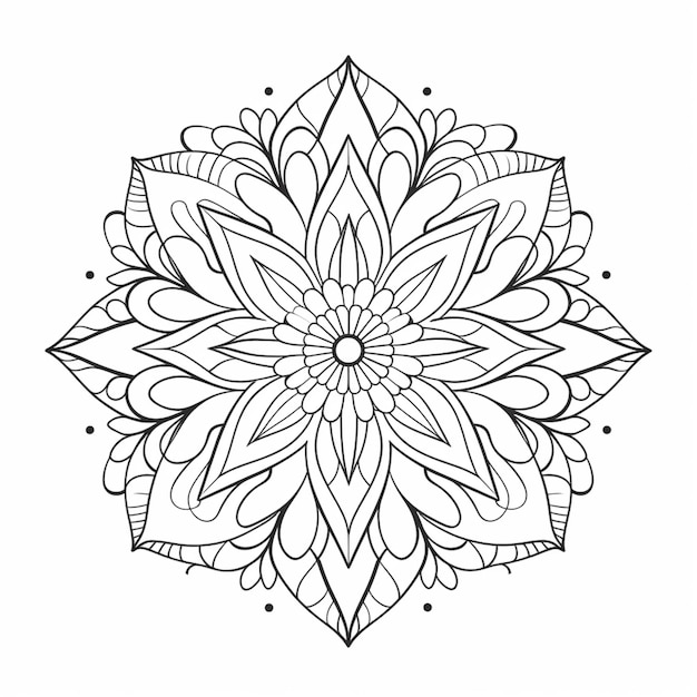 Photo a black and white drawing of a flower with a large center generative ai