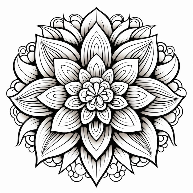 Foto un disegno in bianco e nero di un fiore con un grande centro generativo ai