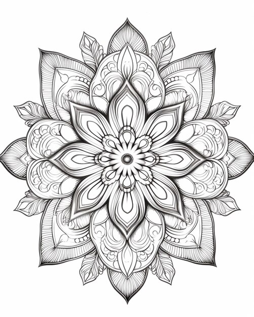 Photo a black and white drawing of a flower with a large center generative ai