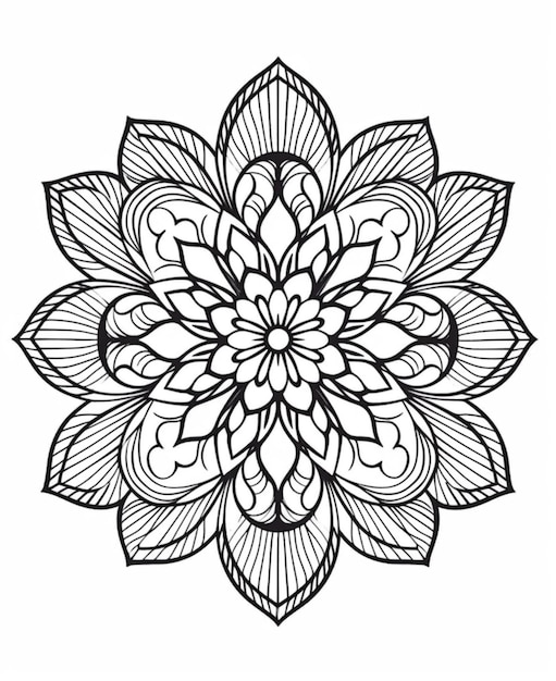 a black and white drawing of a flower with a large center generative ai