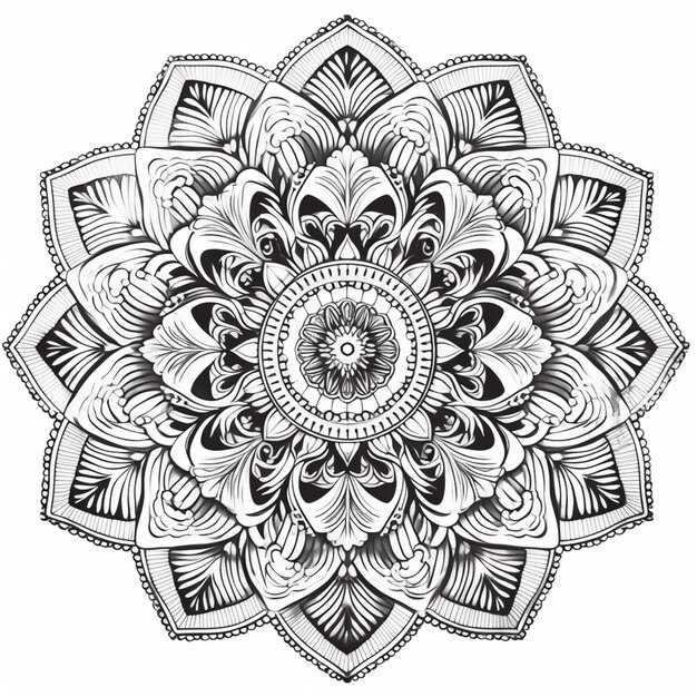 A black and white drawing of a flower with a large center generative ai