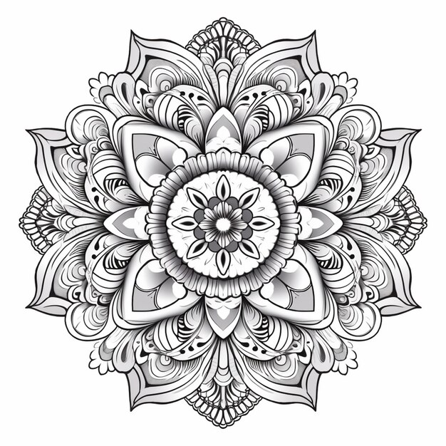 A black and white drawing of a flower with a large center generative ai