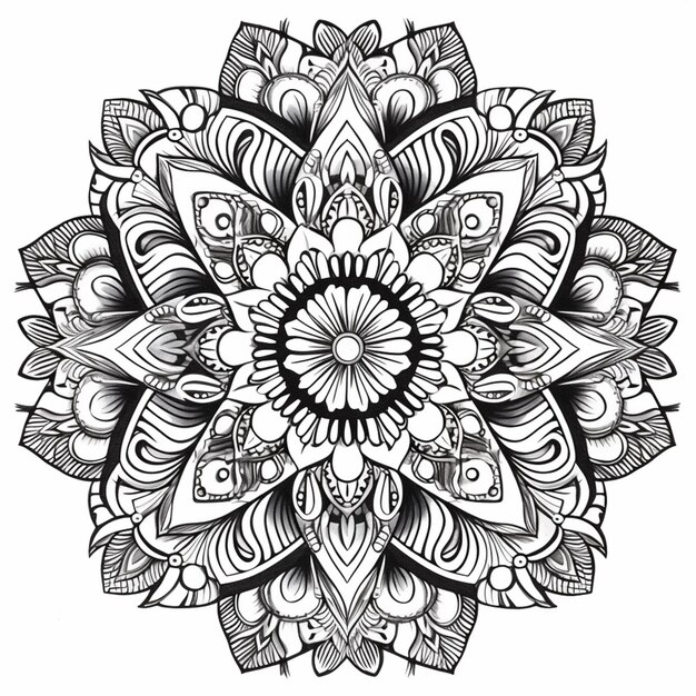 A black and white drawing of a flower with a large center generative ai