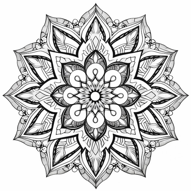 a black and white drawing of a flower with a large center generative ai