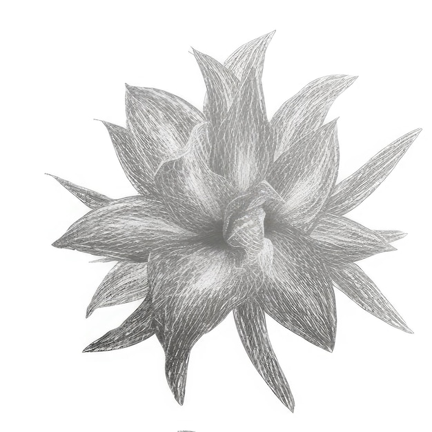 A black and white drawing of a flower with a large flower in the middle.