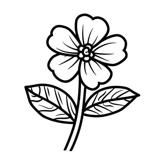 a black and white drawing of a flower with a leaf on it