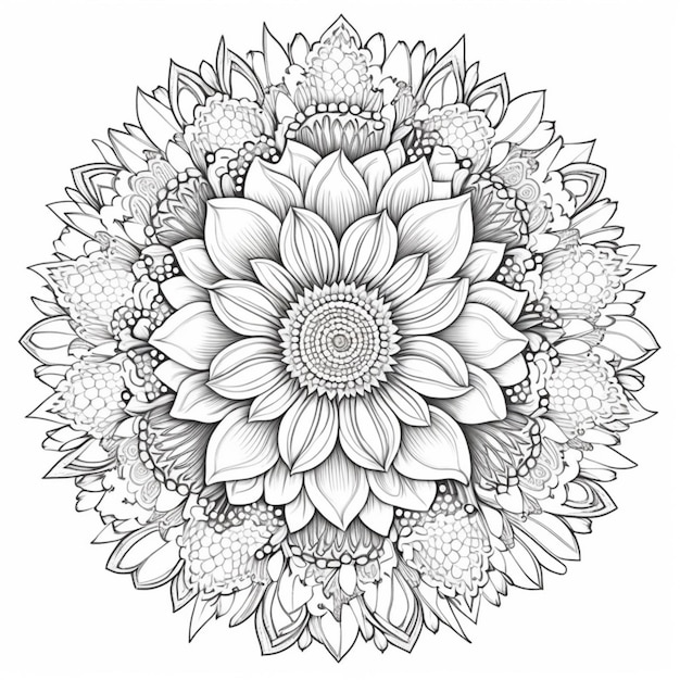 a black and white drawing of a flower with leaves generative ai