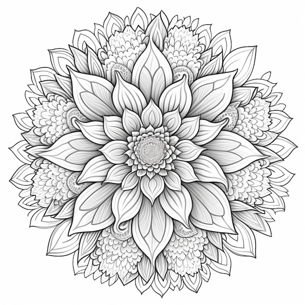 a black and white drawing of a flower with leaves generative ai