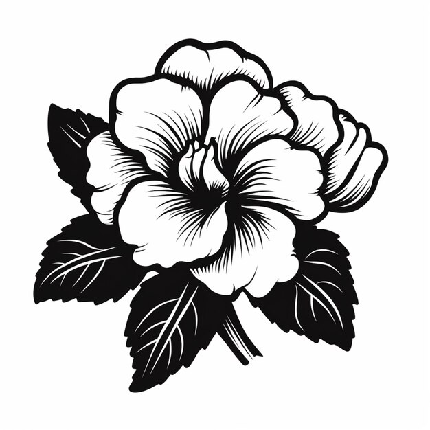 Photo a black and white drawing of a flower with leaves generative ai