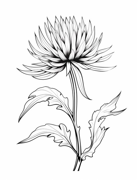 葉のある花の白黒描画生成ai