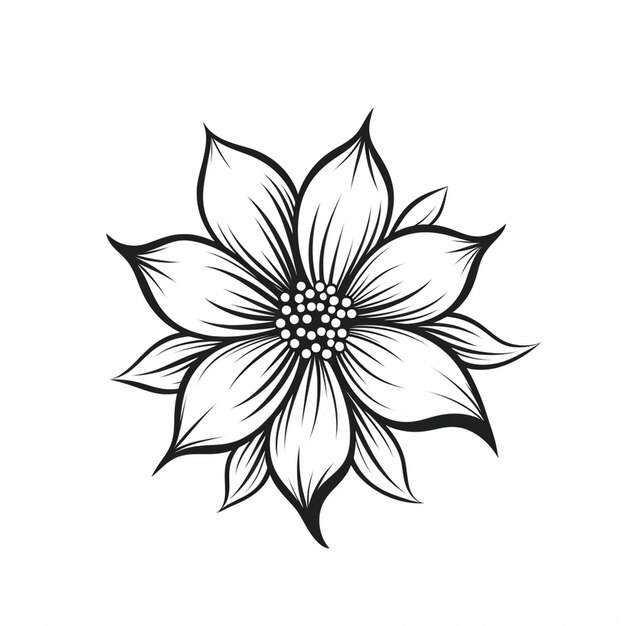 a black and white drawing of a flower with leaves generative ai