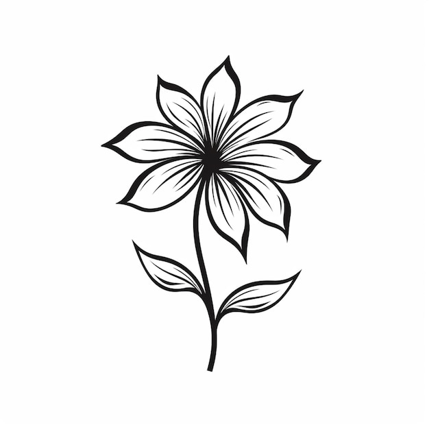 черно-белый рисунок цветка с листьями