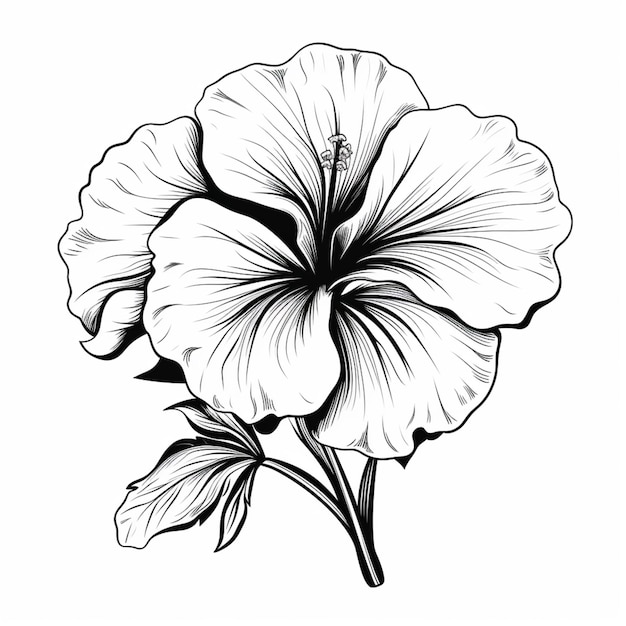 Foto un disegno in bianco e nero di un fiore con foglie generative ai