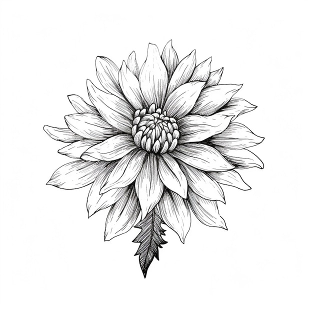 葉のある花の黒と白の絵