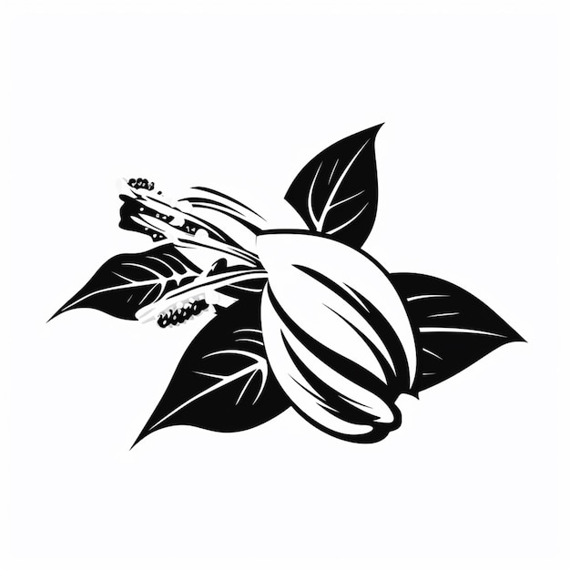 Photo a black and white drawing of a flower with leaves generative ai