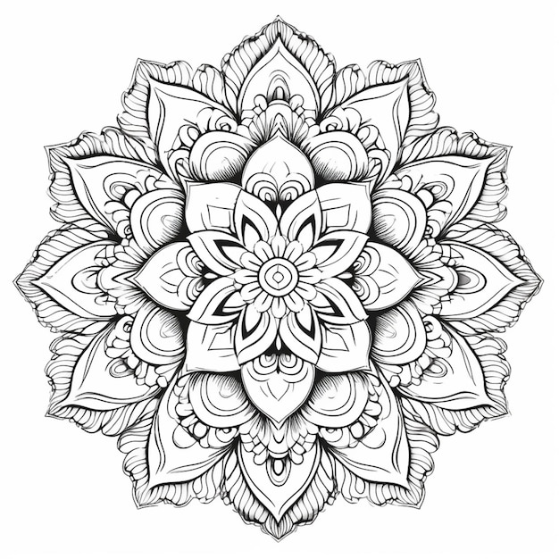 Foto un disegno in bianco e nero di un fiore con foglie ai generative