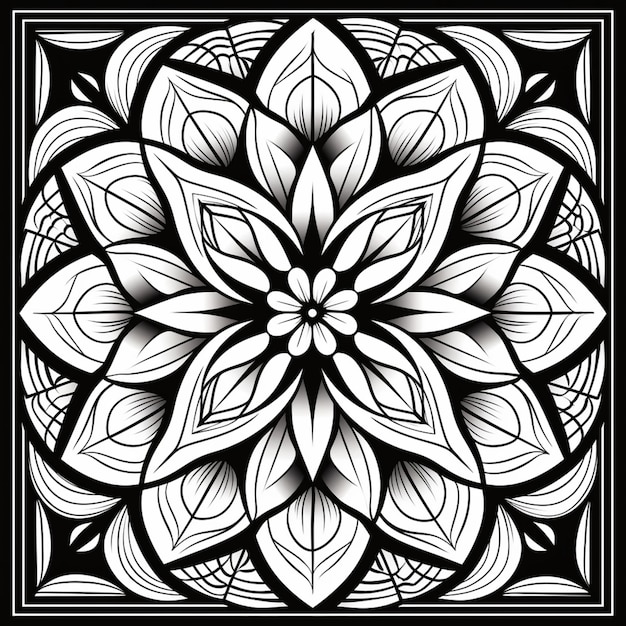 a black and white drawing of a flower with leaves generative ai