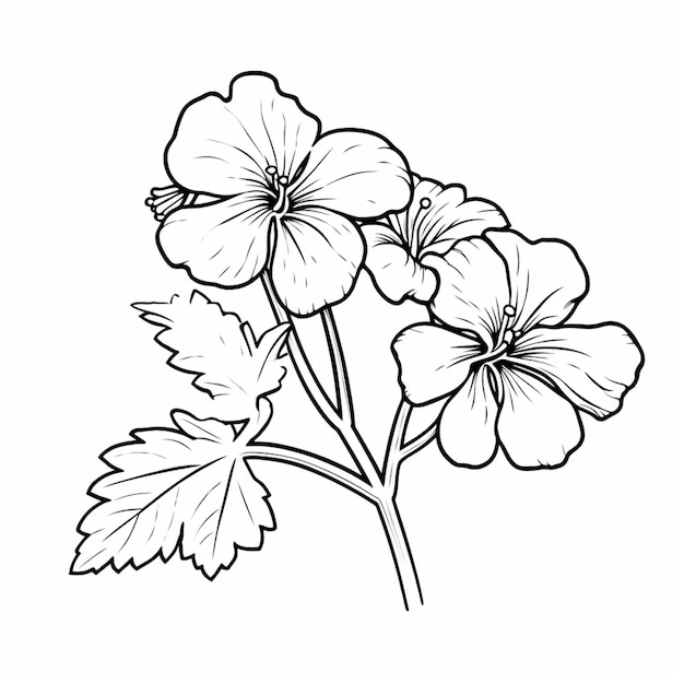 Photo a black and white drawing of a flower with leaves generative ai