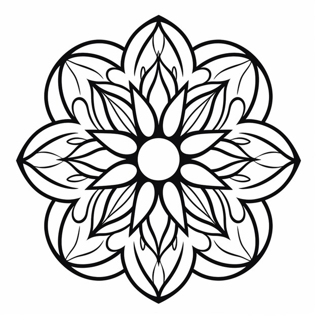 a black and white drawing of a flower with leaves generative ai