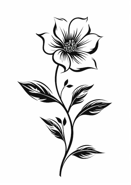 a black and white drawing of a flower with leaves generative ai