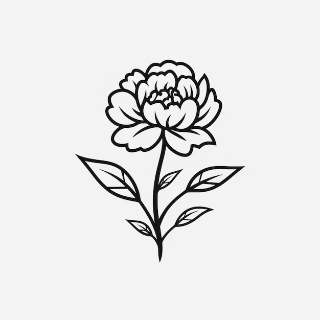 a black and white drawing of a flower with leaves generative ai