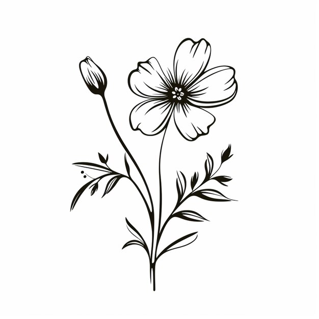 Photo a black and white drawing of a flower with leaves generative ai