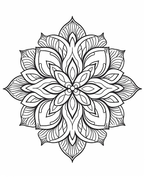 a black and white drawing of a flower with leaves generative ai