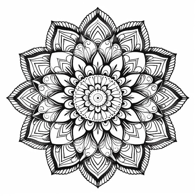 A black and white drawing of a flower with leaves generative ai