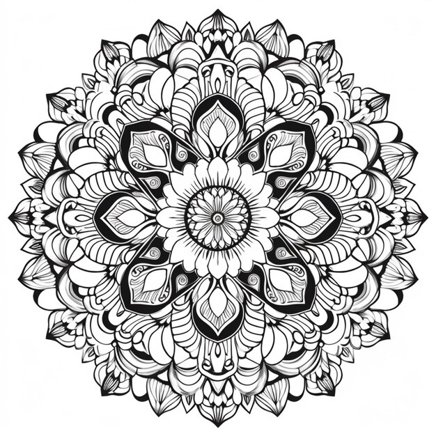 A black and white drawing of a flower with leaves generative ai