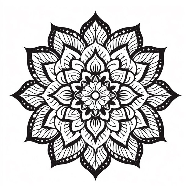 A black and white drawing of a flower with leaves generative ai
