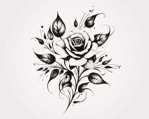 Foto un disegno in bianco e nero di un fiore con il nome rosa.