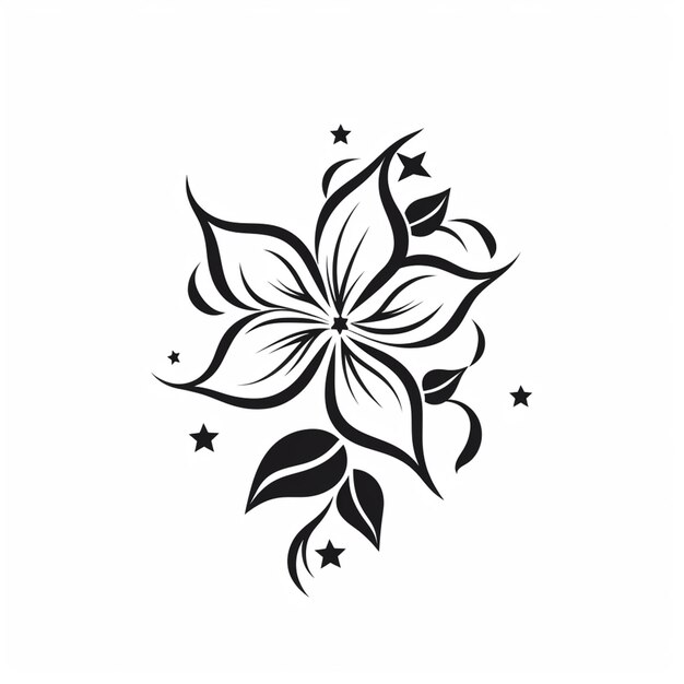 a black and white drawing of a flower with stars generative ai