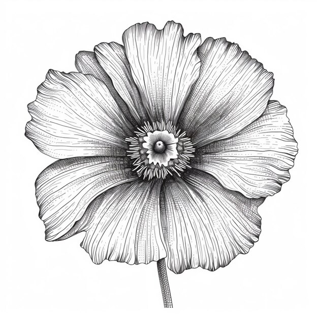 Foto un disegno in bianco e nero di un fiore con un gambo generativo ai