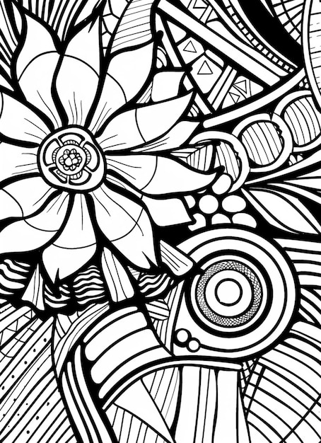 Photo a black and white drawing of a flower with a swirl generative ai