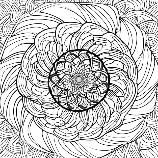A black and white drawing of a flower with swirls generative ai