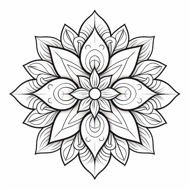 Foto un disegno in bianco e nero di un fiore con vortici generativi ai