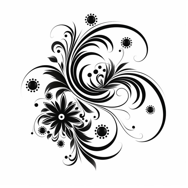 a black and white drawing of a flower with swirls generative ai