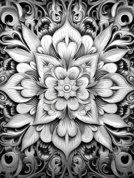 a black and white drawing of a flower with swirls generative ai