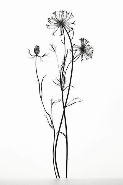 タンポポという言葉が描かれた花の白黒の絵。