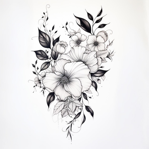 a black and white drawing of a flower with the words " flowers " on it.