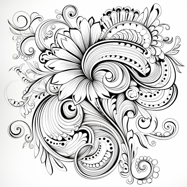 Photo a black and white drawing of a flower